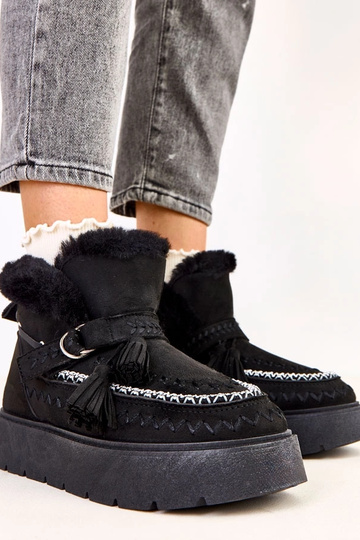 Schwarze Schneestiefel auf Plattform mit Fransen Maurisa