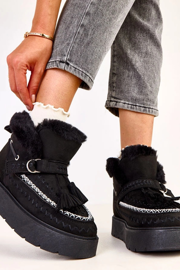 Schwarze Schneestiefel auf Plattform mit Fransen Maurisa 2