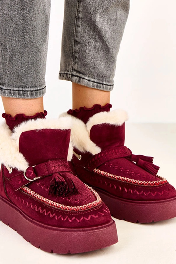 Bordeaux Schneestiefel auf Plattform mit Fransen Maurisa