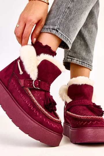 Bordeaux Schneestiefel auf Plattform mit Fransen Maurisa 2