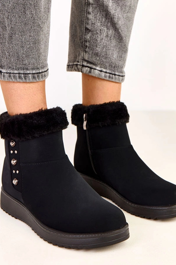 Schwarze warme Stiefeletten aus mattem Kunstleder Boliva