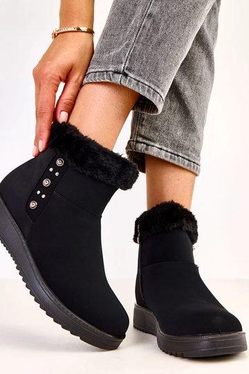 Schwarze warme Stiefeletten aus mattem Kunstleder Boliva 2