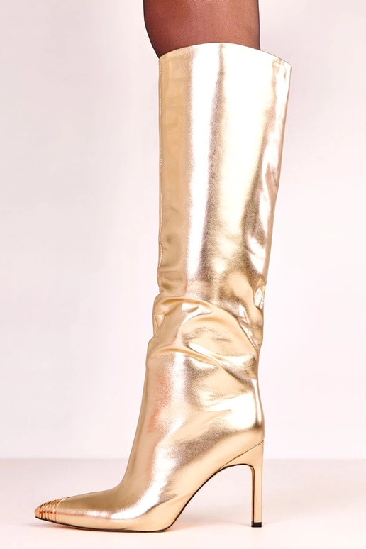 Goldene elegante kniehohe Stiefel mit... Goldene elegante kniehohe Stiefel mit...