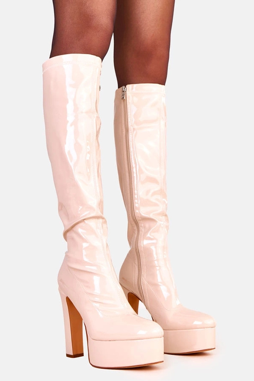 Beige Lack-High-Heel-Stiefel Ronnie