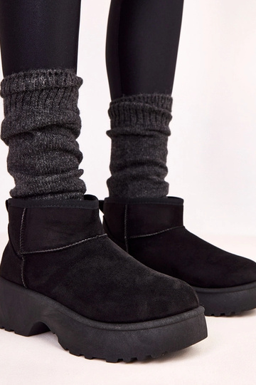 Schwarze niedrige Schnee-Stiefel aus Kunstwildleder Joshua