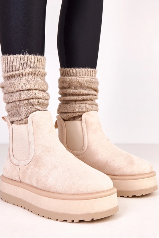 Beige niedrige Schnee-Stiefel mit...