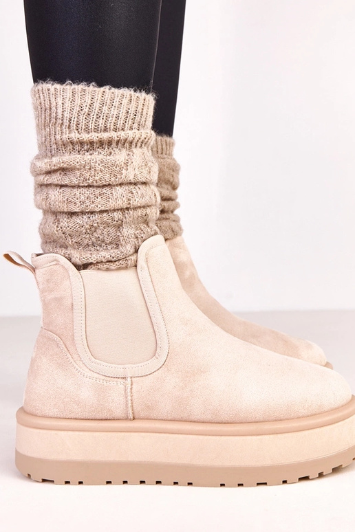 Beige niedrige Schnee-Stiefel mit...