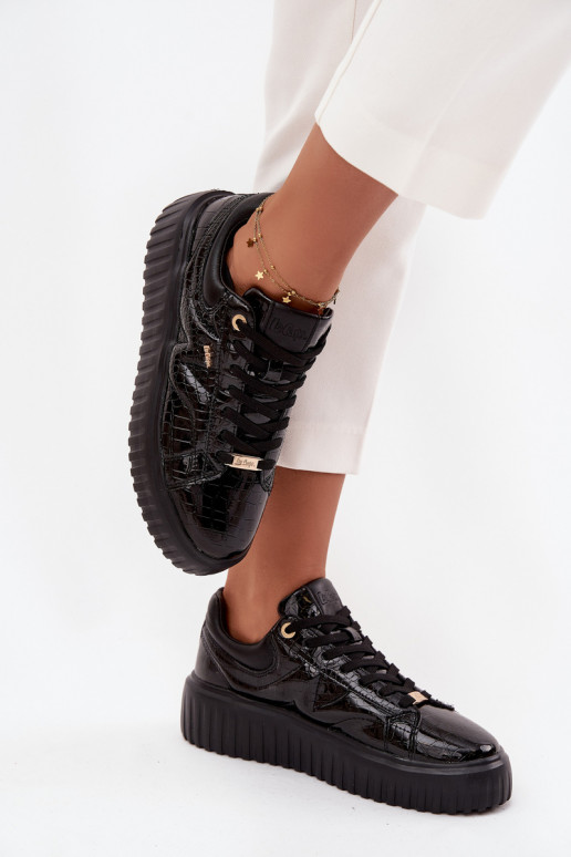 mit Lackeffekt Sneakers Stilvollllschuhe Feminin mit einer Plattform Lee Cooper LCJ-25-09-3870 schZuarze Farbe