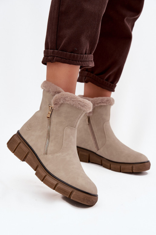 Schneestiefel Feminin mit einer Plattform mit Pelzmantel Beige Briselle