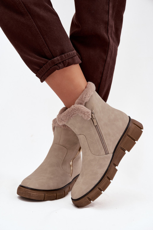 Schneestiefel Feminin mit einer Plattform mit Pelzmantel Beige Briselle