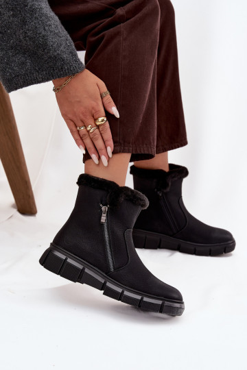 Damen Plattform Schnee Stiefel mit Fell in schwarzer Farbe Briselle