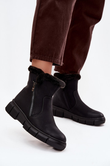 Schneestiefel Feminin mit einer Plattform mit Pelzmantel schZuarze Farbe Briselle 2