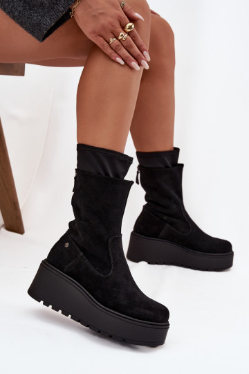 Feminin Haut INildlederschuhe mit einer Plattform Es mussciejka A7161-20 schZuarze Farbe