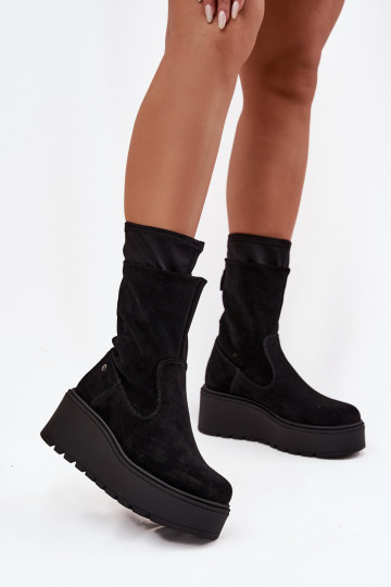 Feminin Haut INildlederschuhe mit einer Plattform Es mussciejka A7161-20 schZuarze Farbe 2