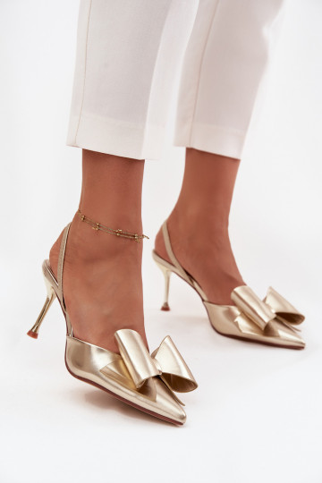 Hochhackige Schuhe mit offenen Absätzen und Schleifen in goldfarbiger Farbe Eklevia 2