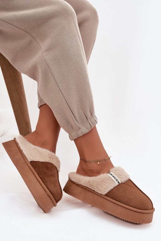 Damenhausschuhe mit Fell, braun „Parisse"