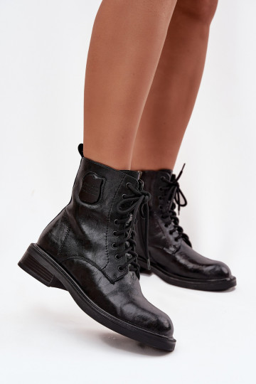 Haut Arbeitsstiefeletten Feminin Mit Dekorationen Detalem Es mussciejka K7180-01 schZuarze Farbe