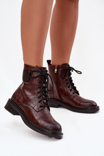 Haut Arbeitsstiefeletten Feminin Mit Dekorationen Detalem Es mussciejka K7180-01 braune Farbe 2