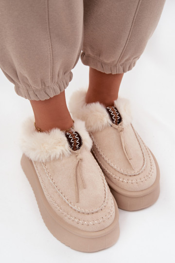 Schneestiefel Feminin mit Pelzmantel mit einer Plattform Beige Rosmira