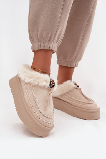 Schneestiefel Feminin mit Pelzmantel mit einer Plattform Beige Rosmira 2