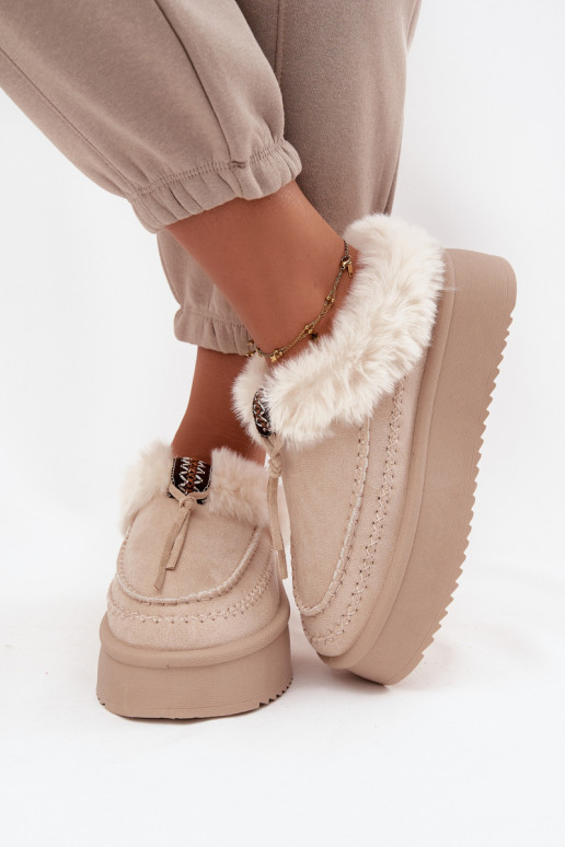 Schneestiefel Feminin mit Pelzmantel mit einer Plattform Beige Rosmira Schneestiefel Feminin mit Pelzmantel mit einer Plattform Beige Rosmira