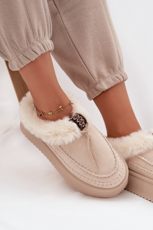 Schneestiefel Feminin mit Pelzmantel mit einer Plattform Beige Rosmira Schneestiefel Feminin mit Pelzmantel mit einer Plattform Beige Rosmira