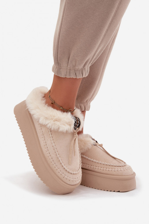 Schneestiefel Feminin mit Pelzmantel mit einer Plattform Beige Rosmira Schneestiefel Feminin mit Pelzmantel mit einer Plattform Beige Rosmira