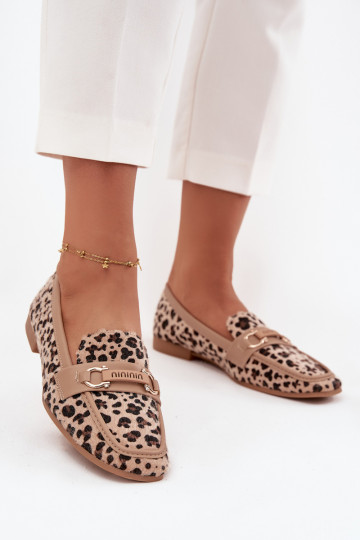 Mokassins Mokassins Feminin Mit Dekorationen Element mit Leopardenfellmuster Beige Evelora