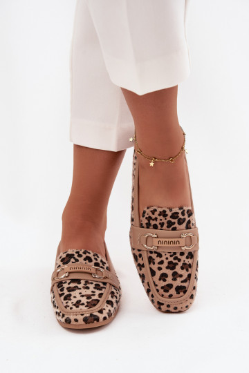 Mokassins Mokassins Feminin Mit Dekorationen Element mit Leopardenfellmuster Beige Evelora 2