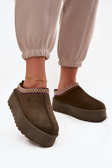 Schneestiefel Feminin Mit Dekorationen Haftem Khaki-Farbe-Farbe Jenira