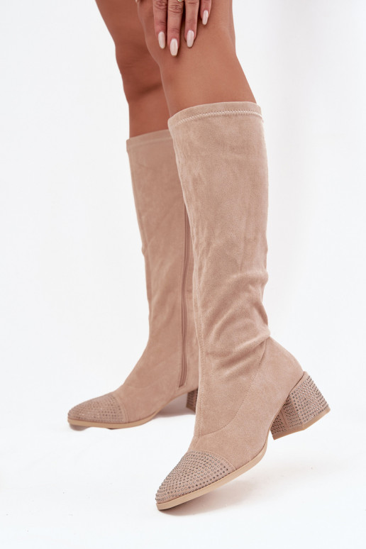 Damenstiefel Mit Dekoration Klocke aus Öko-INildlederoZue Beige Ivanna