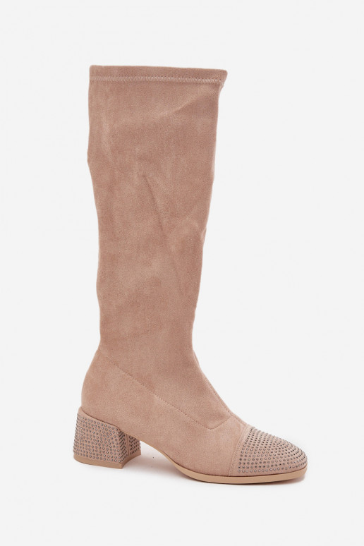 Damenstiefel Mit Dekoration Klocke aus Öko-INildlederoZue Beige Ivanna