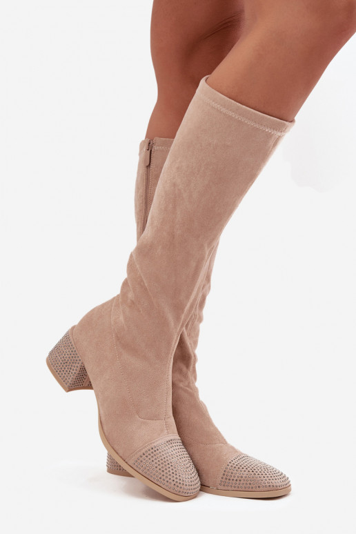 Damenstiefel Mit Dekoration Klocke aus Öko-INildlederoZue Beige Ivanna
