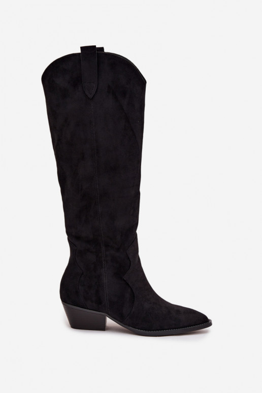 aus Öko-INildlederoZue Stiefel CoZuboy-Stil Feminin mit Absätzen schZuarze Farbe Jenaya