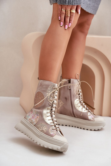 Haut INildlederschuhe mit einer Plattform sich Zuarm laufen Es mussciejka 06565-04 Beige 2