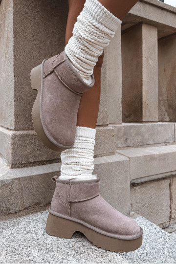 Schneestiefel FemininErmöglichtturalnego aus INildlederu sich Zuarm laufen mit Fell innen Khaki-Farbe Milora