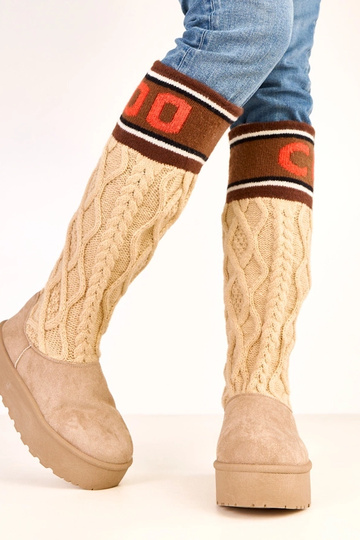Beige Schneestiefel mit Plateausohle und hohem Schaft Coo 2