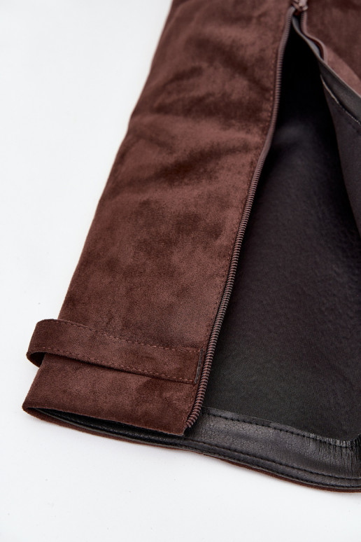 Damen hohe Stiefel aus Eco-Wildleder, Blockabsatz, gefüttert, mit verziertem Schaft, schokoladenbraun Evyra Damen hohe Stiefel aus Eco-Wildleder, Blockabsatz, gefüttert, mit verziertem Schaft, schokoladenbraun Evyra