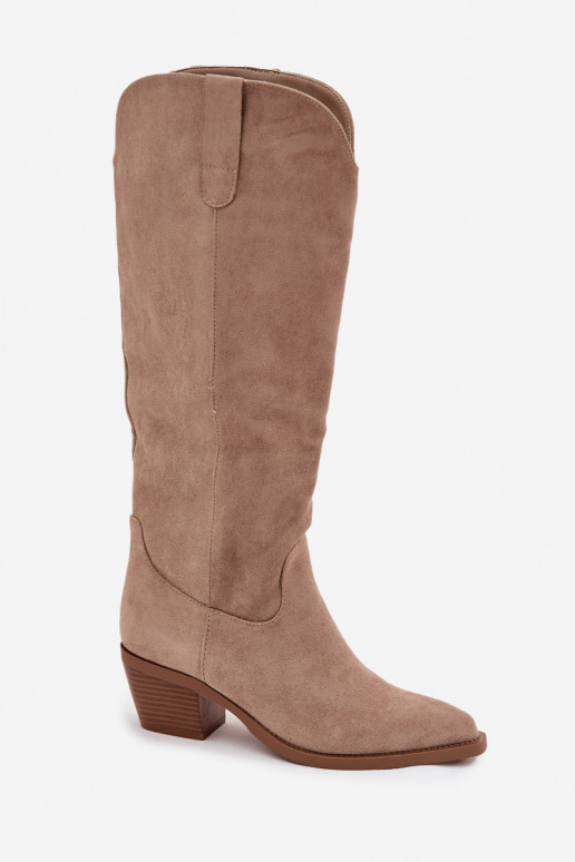 Stiefel CoZuboy-Stil Feminin mit Absätzenaus Öko-INildlederu Beige Esmira Stiefel CoZuboy-Stil Feminin mit Absätzenaus Öko-INildlederu Beige Esmira