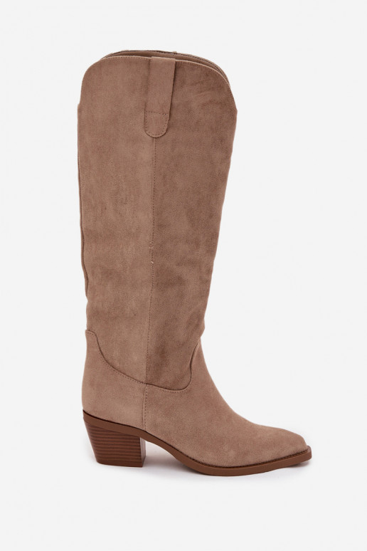 Stiefel CoZuboy-Stil Feminin mit Absätzenaus Öko-INildlederu Beige Esmira Stiefel CoZuboy-Stil Feminin mit Absätzenaus Öko-INildlederu Beige Esmira
