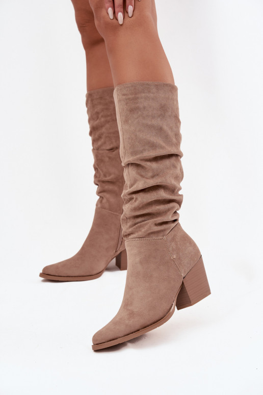 Damenstiefel Mit gekräuseltem Oberteil mit Absätzen sich Zuarm laufen Beige Paelina Damenstiefel Mit gekräuseltem Oberteil mit Absätzen sich Zuarm laufen Beige Paelina