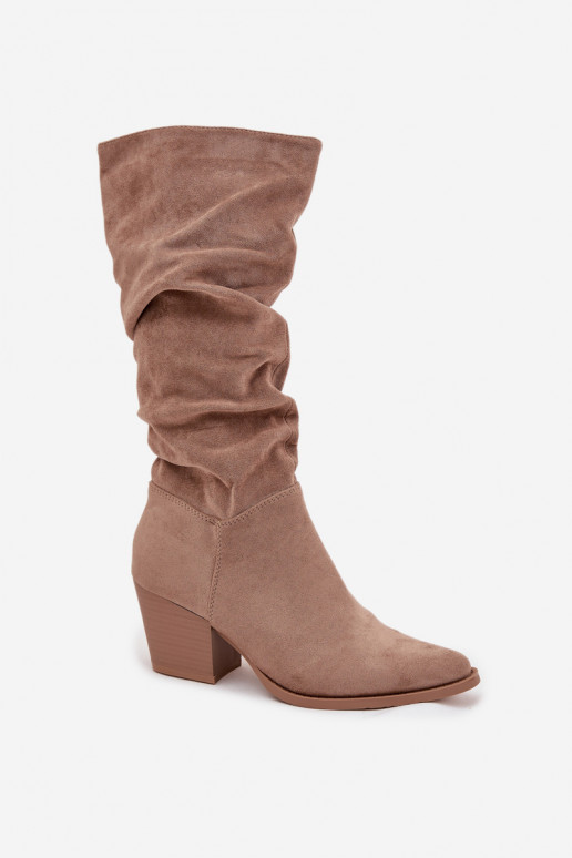 Damenstiefel Mit gekräuseltem Oberteil mit Absätzen sich Zuarm laufen Beige Paelina Damenstiefel Mit gekräuseltem Oberteil mit Absätzen sich Zuarm laufen Beige Paelina