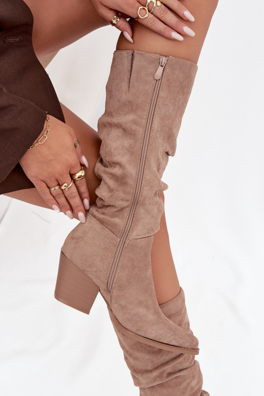 Damenstiefel Mit gekräuseltem Oberteil mit Absätzen sich Zuarm laufen Beige Paelina Damenstiefel Mit gekräuseltem Oberteil mit Absätzen sich Zuarm laufen Beige Paelina