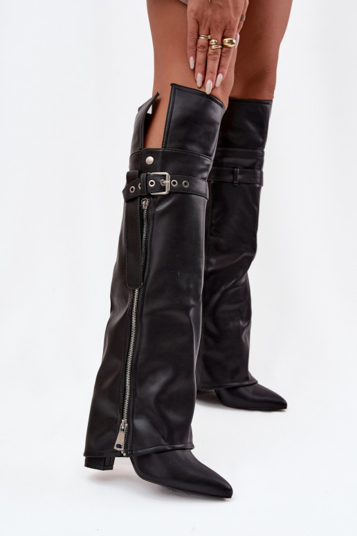 sich Zuarm laufen Damenstiefel oberhalb des Knies mit Absätzen mit Riemen mit Schnallen I Silberfarbem Zamkiem schZuarze Farbe R sich Zuarm laufen Damenstiefel oberhalb des Knies mit Absätzen mit Riemen mit Schnallen I Silberfarbem Zamkiem schZuarze Farbe R