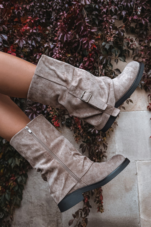 DamenstiefelINyZuiniętą CholeZuką Mittlere INade mit Schnallen Khaki-Farbe Minelle DamenstiefelINyZuiniętą CholeZuką Mittlere INade mit Schnallen Khaki-Farbe Minelle