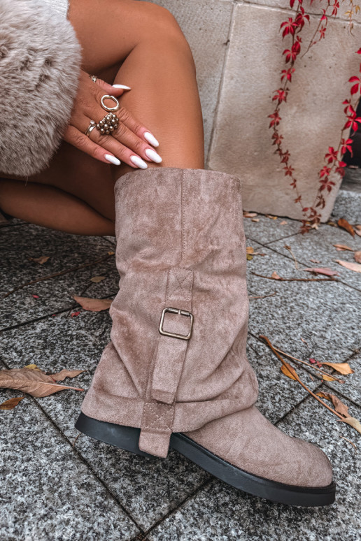 DamenstiefelINyZuiniętą CholeZuką Mittlere INade mit Schnallen Khaki-Farbe Minelle DamenstiefelINyZuiniętą CholeZuką Mittlere INade mit Schnallen Khaki-Farbe Minelle