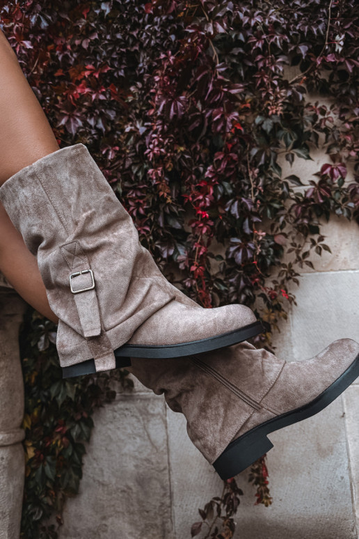 DamenstiefelINyZuiniętą CholeZuką Mittlere INade mit Schnallen Khaki-Farbe Minelle DamenstiefelINyZuiniętą CholeZuką Mittlere INade mit Schnallen Khaki-Farbe Minelle