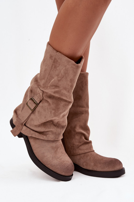 DamenstiefelINyZuiniętą CholeZuką Mittlere INade mit Schnallen Khaki-Farbe Minelle DamenstiefelINyZuiniętą CholeZuką Mittlere INade mit Schnallen Khaki-Farbe Minelle