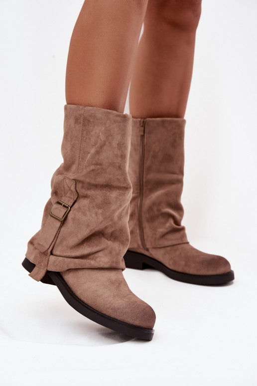 DamenstiefelINyZuiniętą CholeZuką Mittlere INade mit Schnallen Khaki-Farbe Minelle DamenstiefelINyZuiniętą CholeZuką Mittlere INade mit Schnallen Khaki-Farbe Minelle