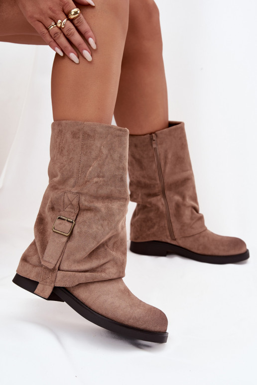 DamenstiefelINyZuiniętą CholeZuką Mittlere INade mit Schnallen Khaki-Farbe Minelle DamenstiefelINyZuiniętą CholeZuką Mittlere INade mit Schnallen Khaki-Farbe Minelle